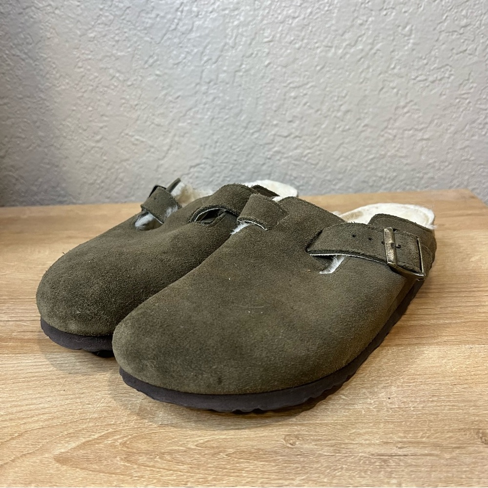 Birkenstock Boston Shearling Clog Size 38 US 7-7.5 Green Suede
